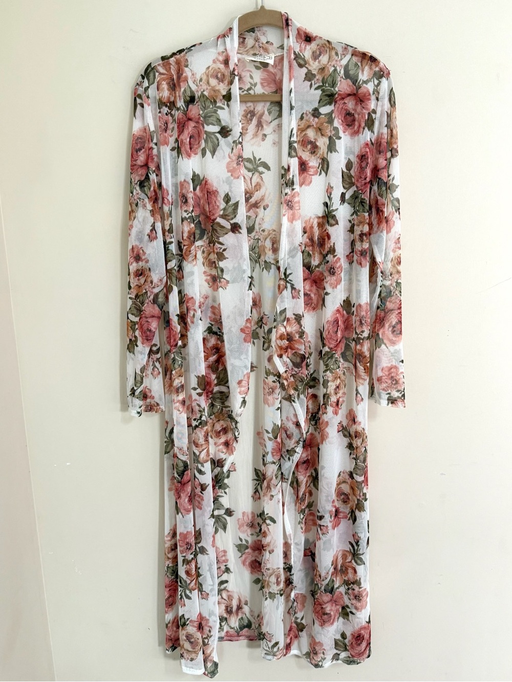 OBJEX Women’s Floral Mesh Duster Cardigan Long Open Front Sheer Boho 2X